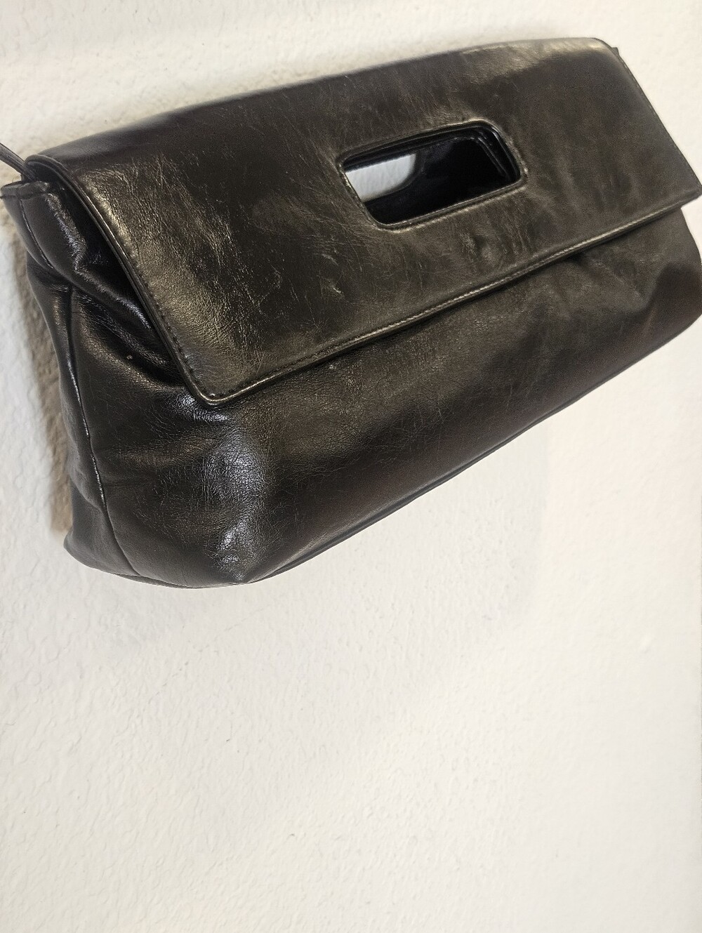 Vintage Bonita New York Black Leather Fold-Over Envelope Clutch Bag